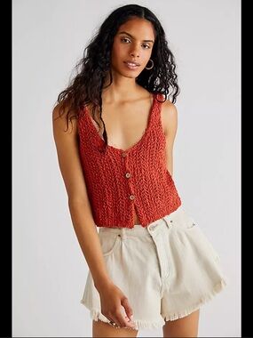 Free People care Stanley Cropped Knit Vest in Rust Red